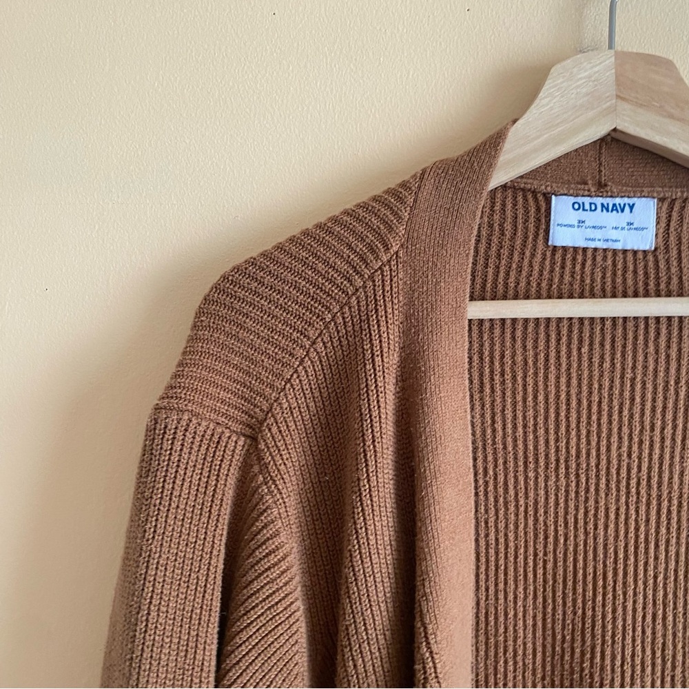 Old Navy Ribbed Open Front Cardigan 3X Brown Cozy Oversized Pockets 2023 - Picture 4 of 13